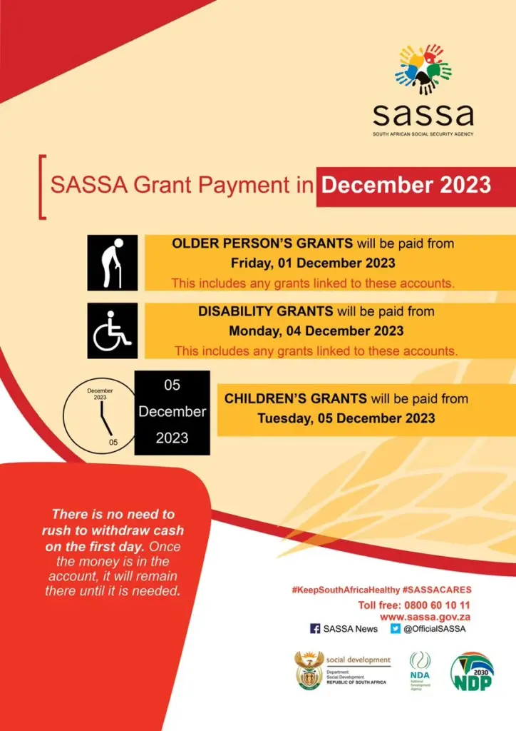 SASSA Payment Dates for December 2023