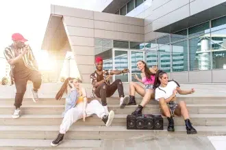 Group of dancers listening to music