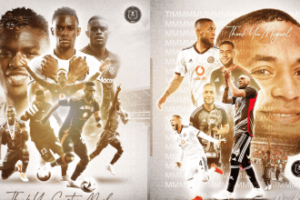 Orlando Pirates players Innocent Maela and Miguel Timm
