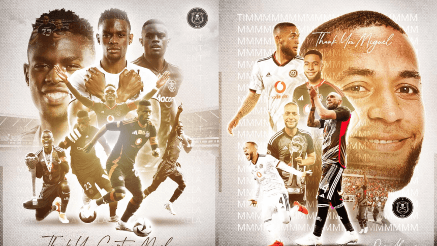 Orlando Pirates players Innocent Maela and Miguel Timm