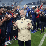 Orlando Pirates players celebrate Jose Riveiro