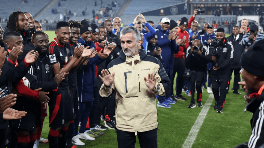 Orlando Pirates players celebrate Jose Riveiro