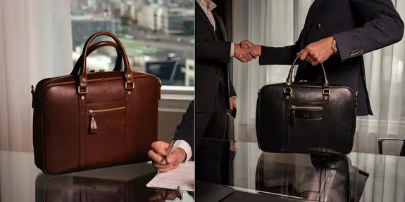 von baer city full grain vegetable tanned italian leather laptop bag for men